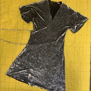 Vintage silver crushed velvet wrap dress